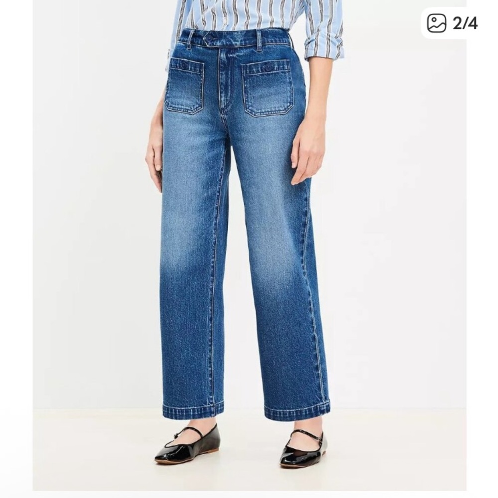 LOFT Petite Sailor High Rise Wide Leg Crop Jeans in Vintage Indigo Wash (4/27P) - Picture 2 of 8